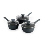 Salter Megastone 3 Piece Aluminium Saucepan Set Black