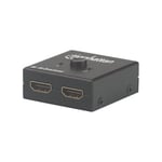 Manhattan HDMI Switch 2-Port, 4K@30Hz, Bi-Directional, Black, Displays output from x1 HDMI source to x2 HD displays (same output to both displays) or Connects x2 HDMI sources to x1 display, Manual Selection, No external power required, 3 Year Warranty - v