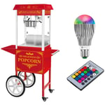Royal Catering Popcornmaskin med vogn og LED-belysning i Retro-design - rød