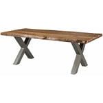 Massivmoebel24 - Table à manger 240x100 en bois de Sheesham sablé bois naturel pieds en x gris freeform 5 - natur