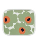 Marimekko - Oiva Unikko asjett rektangulær 15x12 cm hvit/sage/oransje/mørkblå