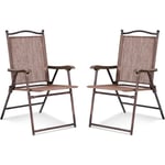 Lot de 2 Chaises de Jardin Pliantes en Textilène & Métal, Fauteuil Jardin avec Accoudoirs, Dossier pour Plage, Camping Café - Costway