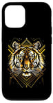 Coque pour iPhone 14 Tiger Gold Majestic Face géométrique