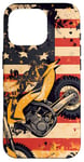 Coque pour iPhone 16 Pro Drapeau américain Art déco jaune pour moto Dirt Bike Braap