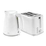 Geepas 1.7L 3KW Cordless Electric Kettle, 900W 2 Slice Bread Toaster Combo Set | 360° Rotational Base Concealed Heating & Otter Control 7 Level Browning Control Crumb Tray Premium Design, White | Opus