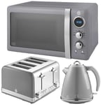 Swan Retro Grey 1.5L Kettle, 4 Slice Toaster & 20L Digital Microwave Set