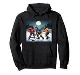 Werewolves Playing Hockey Under a Full Moon on Halloween Pullover Hoodie