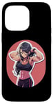 Coque pour iPhone 14 Pro Max Fille aux cheveux noirs de style anime et manga faisant preuve de souplesse dans une tenue de sport