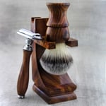 Shaving Safety Razor Synthetic Hair Shaving Brush Shaver Kit Stand Holder Wooden