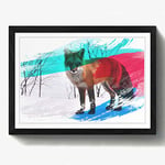 Arty Pie Framed Print Black A2 (24.5x18 Inch) Red Fox in Winter Forest (2) V2, Wood, Multi-Colour, 60 x 42 x 2 cm