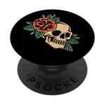 Tatouage esthétique rose rouge fleur pour enfants homme femme PopSockets PopGrip Adhésif