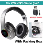 Gray P4 Adapter Casque sans fil Bluetooth RVB, casque stéréo HIFI, casque antibruit de sport, prise en charge de la carte TF, ordinateur portable, PS4, PS5, TV, PC ""Nipseyteko