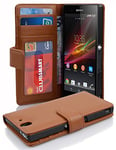 cadorabo Coque pour Sony Xperia Z en Noisette Marron - Housse Protection avec Fermoire Magnétique et 3 Fentes Cartes - Portefeuille Etui Poche Folio Case Cover