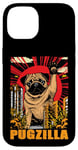 Coque pour iPhone 14 Retro Pug Pugzilla Funny Dog Lover Japanese Movie Poster