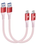 Lot de 2 câbles USB C courts 50CM/0,5M 10Gbps USB 3.1 Gen2 Type C Android Auto QC3.0 3,1 A USB A vers C Chargeur rapide pour Samsung Note20 Galaxy S23/S22 Z Flip 5 Tab S9 Pixel 8 Rouge