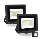 PICAA Projecteur LED Exterieur,2PCS 20W Projecteur Exterieur avec détecteur de mouvement, Spot LED Extérieur Puissant, Lumières d'inondation.pour jardin, Garage,Patio,Grange,Cour (Blanc Froid)