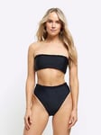 River Island High Waist Frilly Bikini Brief - Black