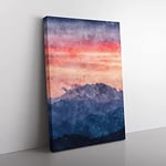 Big Box Art Swiss Mountain Painting Canvas Wall Art Print Ready to Hang Picture, 76 x 50 cm (30 x 20 Inch), Beige, Lavender, Grey, Blue, Blue