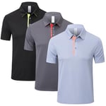 ZENGVEE 3 Pack Men's Polo Shirts Short Sleeve Quick Dry Breathable Golf Polo Shirt for Men Adult UK Outdoor Sport Casual Work Golf Tennis Tops Classic Polo Collared T-Shirts（0509-Black Grey Blue-S）