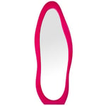 DRW Miroir sur Pied Dressing Moderne de Forme ondulée en Bois et Velours Rose 60 x 3,5 x 160 cm