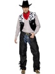 Smiffys Cowboy Costume, Black with Chaps, Waistcoat, Belt & Neckerchief, Cowboys and Indians Fancy Dress, Adult Dress Up Costumes