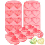 Webake Heart Ice Cube Tray Silicone 3 Pcs Heart Shape Ice Cube Moulds Valentines Chocolate Moulds for Chocolate, Ice Cube, Wax Melt