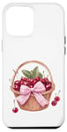 Coque pour iPhone 12 Pro Max Noeud coquette rose sur un panier en osier avec cerises