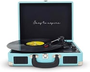 PRIXTON VC400 - Platine Vinyle Tourne-Disque Vintage, Lecteur de vinyles et de Musique Via Bluetooth et USB, 2 Haut-parleurs intégrés, Design Mallette, Couleur Bleu