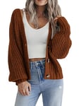 HOTOUCH Ladies Cardigans UK Short Open Front Jumpers with Buttons Womens Loose Long Sleeve Knitwear Oversized Sweater for Winter Spring Caramel S