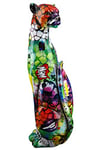 Casablanca Deco Figurine d'animal Pop ArtFigurine de guépard Assise - Sculpture Chat prédateur Pop Art - Décoration de Salon en résine - Multicolore Graffiti 33,5 x 12 x 8 cm