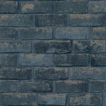 Debona Brick Wall Metallic Navy  3D Effect Feature Wallpaper 6756