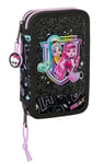 Safta Monster High - Trousse Scolaire pour Enfant, avec 28 Outils Inclus, idéale pour Les Enfants de 5 à 14 Ans, Confortable et Polyvalente, qualité et résistance, 12,5 x 4 x 19,5 cm, Couleur Noire,