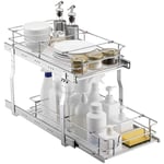 VEVOR Rangement sous Évier 2 Niveaux 305 mm de Large 533 mm de Profondeur, Étagère Coulissante pour Placard en Acier Chromé, Organisateur Coulissant pour Garde-manger Tiroir Salle de Bain Cuisine