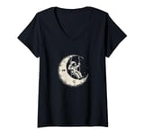 Womens Man swinging on the moon design V-Neck T-Shirt