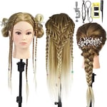 Tête À Coiffer Professionnelle Neverland 26'' Têtes d'exercice Coiffure 100% Cheveux Synthétiques Cosmétologie Pratique Mannequin Poupée pour le Salon Coiffeur avec Support + Ensemble de Tresse