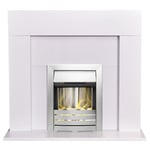 Adam Miami Fireplace in Pure White with Helios Electric Fire in Brushed Steel...