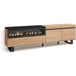 Meuble tv, Banc Télé, Grand espace de Rangement, 200x57x35cm, Pour les tv jusqu'à 80', Cheminée électrique, Design industriel, Style moderne, Chêne