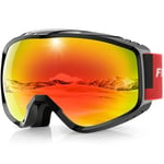 Findway Masque de Ski, Lunette de Ski pour Homme Femme Adulte, Masqué Ski OTG pour Ski et Snowboard Anti-buée, Anti-UV Rouge Photochromique Lentille Sphérique