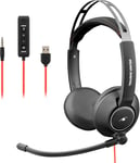 MC 401 Casque Micro PC Filaire USB/3,5 mm, Son Stéréo, Microphone Rotatif Antibruit, Ultra Confort, Contrôle du Volume - Casque Professionnel Léger Idéal Télétravail (USB+Jack)