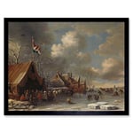 Artery8 Thomas Heeremans Enjoying The Ice Skating Painting Art Print Framed Poster Wall Decor 12x16 inch