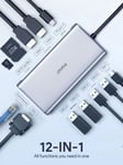 JMMO USB C -keskitin, 12-in-1 USB C -keskitinsovitin, jossa USB C - 2 HDMI-yhteensopivaa porttia, 2 USB 3.0 -porttia, 2 USB 2.0 -porttia, Ethernet-portti, VGA, Micro SD/SD -kortinlukija, PD-portti ja tyyppi C-portti useimmille Type-C-laitteille Joululahja