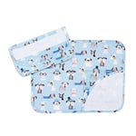 FILET - Set Petit Déjeuner Maternelle en Coton avec Inserts en Toile Aida à Broder, Composé de Napperon Américain, Serviette et Enveloppe Porte Serviette, Made in Italy, Fantaisie Chiots Fond Bleu