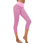 Vobery Leggings Womens,High Waisted Tummy Control Slimming Booty Butt Lifting Leggings Capri Legging Cropped Leggings 3/4 Length Trousers for Yoga Running Training(Pink,XL)