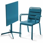 Ensemble table de jardin carrée et 2 fauteuils métal bleu pacific - Palavas - Bleu Pacific