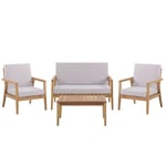 Salon de Jardin Canapé Banquette 2 Fauteuils et Table Basse en Bois d'Acacia av