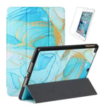 Verre trempé + Coque Pour iPad Air 2 9,7 Pouce iPad 6eme 5eme Generation(2018-2017) Tablette étui marbre bleu de Cover Protection