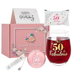 TOONGEEN 50th Birthday Gifts for Women Her, Personalised Stemless Wine Glasses Gift Sets for Ladies, Ideas 50th Birthday Presents for Women Friend, Mum, Sister, Female, Bestie, 19 Oz