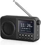 Radio Dab Plus, Poste Radio avec écran LCD 2.4, Radio FM Portable Rechargeable avec Bluetooth, 60 Stations Préférées, Connexion MicroSD/TF/AUX, Réveil Double, Minuterie de Veille-Noir