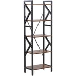 Bibliothèque Étagère Design Effet Bois Foncé et Noir avec 5 Compartiments Ouverts Meuble de Rangement pour Salon au Style Industriel Beliani