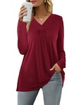 Florboom Ladies Long Sleeve Tops Pleated Tshirts Loose Tunics Blouses Burgundy Size 14 16